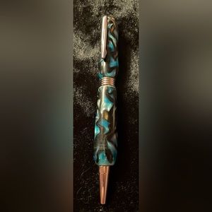 Aqua, black, clear swirl custom made acrylic pen.